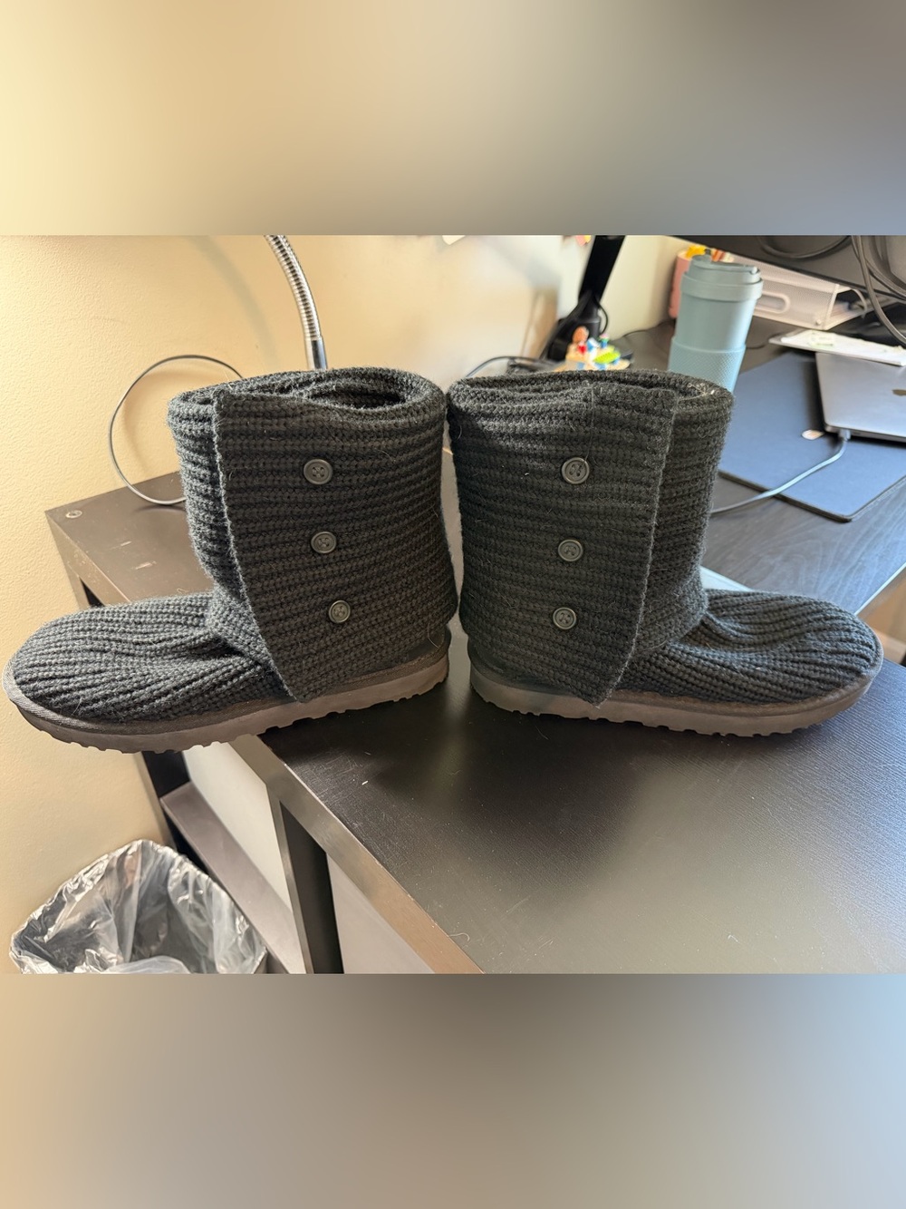 UGG Black Cable Knit boots with Button Detail
